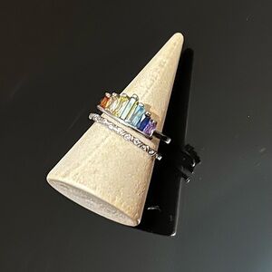 925 Sterling Silver Multicolor Crown Ring Size:6 Adjustable